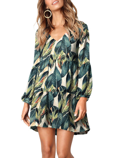 Amoretu Women Summer Tunic Dress V Neck Casual Loose Flowy Swing Shift Dress