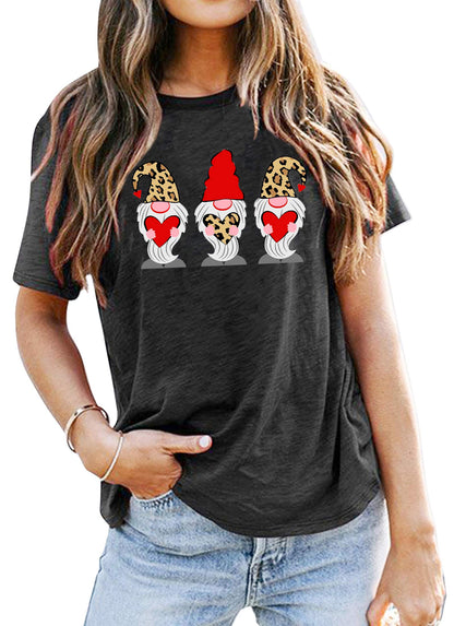 Valentine's Day Shirt for Womens Cute Gnomes T-Shirt Love Heart Printed Shirts Short Sleeve Graphic Tees Tops