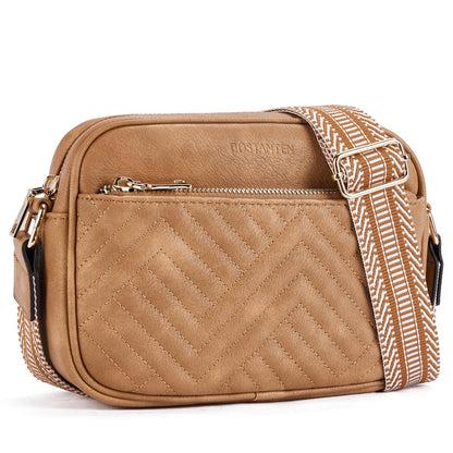 BOSTANTEN Quilted Crossbody Bags for Women Vegan Leather Purses Small Shoulder Handbags with Wide Strap