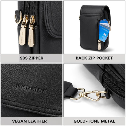 BOSTANTEN Small Crossbody Bags for Women Trendy Leather Phone Wallet Purses Handbags Adjustable Guitar Strap