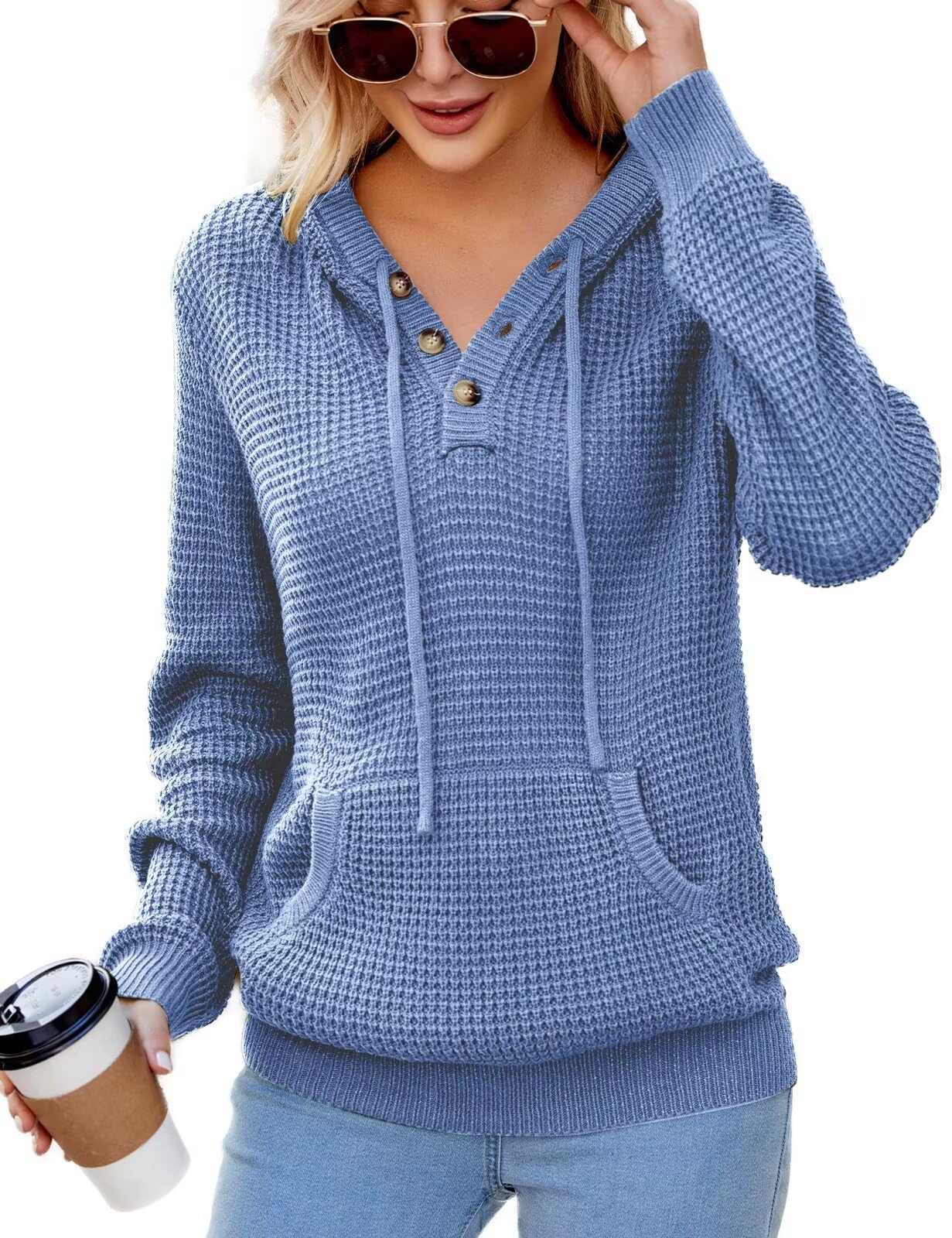 CiCiBird Women Fall Hoodies Sweater Knit V Neck Tops Oversized Fashion Pullover Casual Long Sleeve Shirts with Pockets