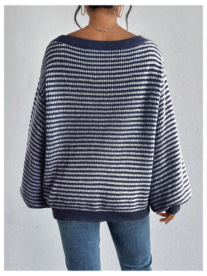 SOLY HUX Women's Off The Shoulder Striped Sweaters Oversized Long Sleeve Knit Pullover Tops