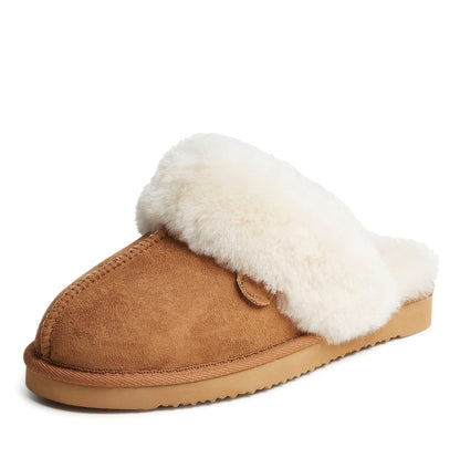 Dearfoams Women's Fireside Sydney Shearling Fur Indoor/Outdoor Scuff Slipper with Wide Widths