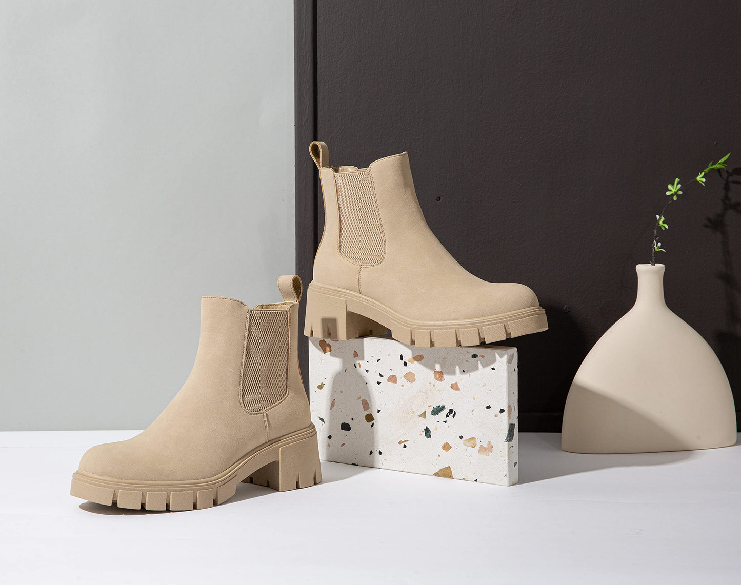 Vepose Women's 936 Chelsea Ankle Boots Platform Lug Sole Elastic Slip on Booties