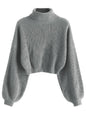 ZAFUL Women's Cropped Turtleneck Sweater Lantern Sleeve Ribbed Knit Pullover Sweater Jumper