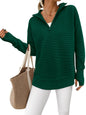 PRETTYGARDEN Womens Long Sleeve Quarter Zip Pullover Sweater Casual Loose V Neck Collared Ribbed Knit Jumper Tops Thumb Hole