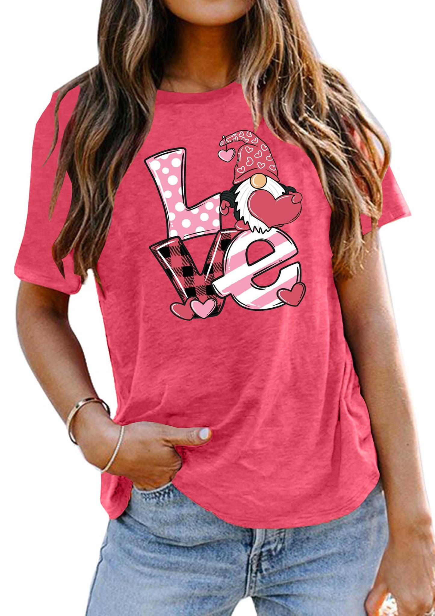 Valentine's Day Shirt for Womens Cute Gnomes T-Shirt Love Heart Printed Shirts Short Sleeve Graphic Tees Tops