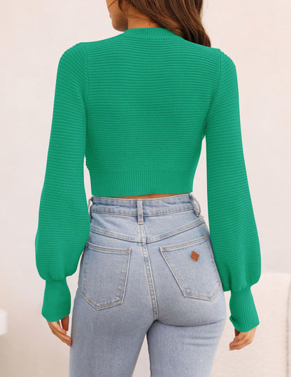 ZESICA Women's Fall Mock Neck Cropped Sweater Long Sleeve Soft Ribbed Knit Pullover Jumper Tops