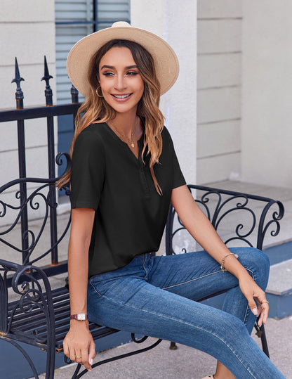 Zeagoo Womens Summer Tops Casual Short Sleeve V Neck Shirts Business Dressy Work Tunic Blouses