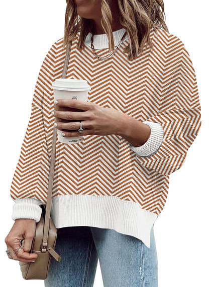 ETCYY Womens Oversized Sweaters Fall 2024 Fashion Clothes Trendy Batwing Sleeve Colorblock Striped Knit Pullover Sweater Tops