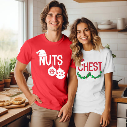 Chest and Nuts Christmas Shirts Xmas Couples Matching Outfits His and Her Holiday Short Sleeve Matching Sets