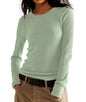Women's Waffle Knit Tops Long Sleeve Shirts Slim Fitted Pullover Crewneck Shirt Fall Winter Tops 2024