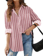 HOTOUCH Women Oversized Button Down Shirts Office Drop Shoulder Blouse Long Sleeve Boyfriend Dress Shirt with Pockets