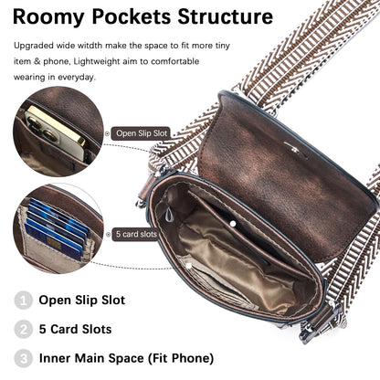 BOSTANTEN Small Crossbody Bags for Women Trendy Leather Phone Wallet Purses Handbags Adjustable Guitar Strap