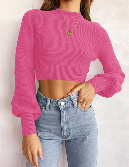 ZESICA Women's Fall Mock Neck Cropped Sweater Long Sleeve Soft Ribbed Knit Pullover Jumper Tops