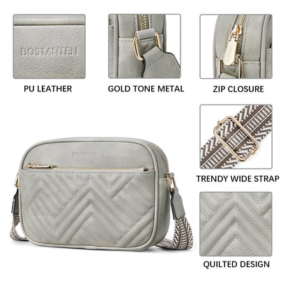 BOSTANTEN Quilted Crossbody Bags for Women Vegan Leather Purses Small Shoulder Handbags with Wide Strap