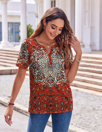 Zeagoo Womens Summer Tops Casual Short Sleeve V Neck Shirts Business Dressy Work Tunic Blouses