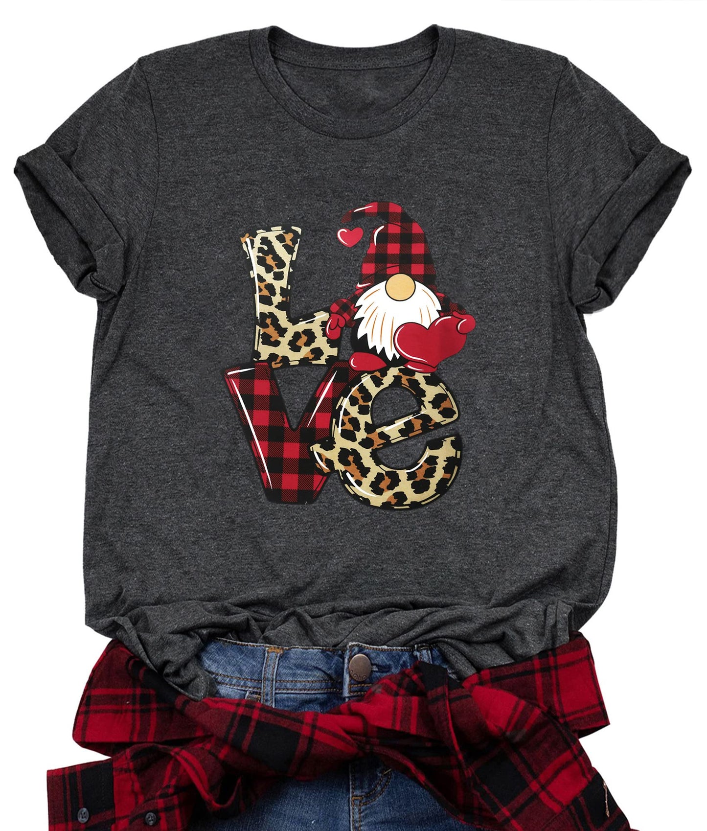 Valentine's Day Shirt for Womens Cute Gnomes T-Shirt Love Heart Printed Shirts Short Sleeve Graphic Tees Tops