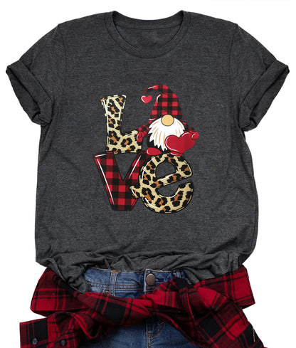 Valentine's Day Shirt for Womens Cute Gnomes T-Shirt Love Heart Printed Shirts Short Sleeve Graphic Tees Tops