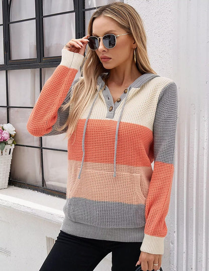 CiCiBird Women Fall Hoodies Sweater Knit V Neck Tops Oversized Fashion Pullover Casual Long Sleeve Shirts with Pockets