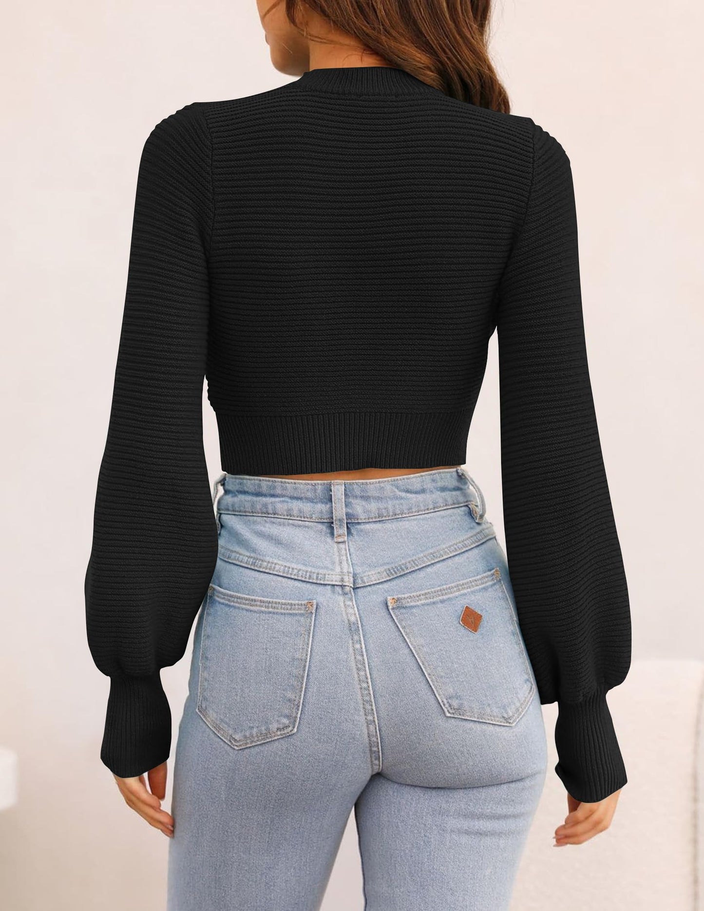 ZESICA Women's Fall Mock Neck Cropped Sweater Long Sleeve Soft Ribbed Knit Pullover Jumper Tops