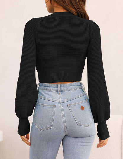 ZESICA Women's Fall Mock Neck Cropped Sweater Long Sleeve Soft Ribbed Knit Pullover Jumper Tops