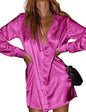 Zeagoo Women's Stain Long Sleeve Dress Button Down Shirts Tunic Dresses Casual V-Neck Mini Dress with Belt