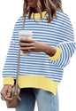 ETCYY Womens Oversized Sweaters Fall 2024 Fashion Clothes Trendy Batwing Sleeve Colorblock Striped Knit Pullover Sweater Tops