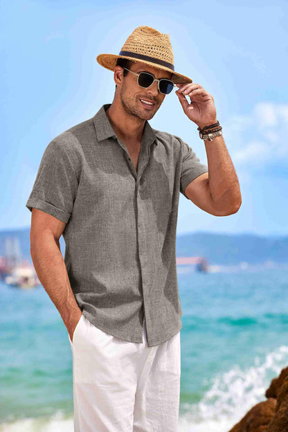 COOFANDY Men's Linen Shirts Short Sleeve Casual Shirts Button Down Shirt for Men Beach Summer Wedding Shirt