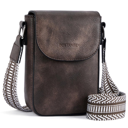 BOSTANTEN Small Crossbody Bags for Women Trendy Leather Phone Wallet Purses Handbags Adjustable Guitar Strap