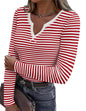 Zeagoo Womens Long Sleeve Shirts V-Neck Slim Fitted Knit Top Stretch Ribbed Basic Tee Casual Y2k Going Out T-Shirt