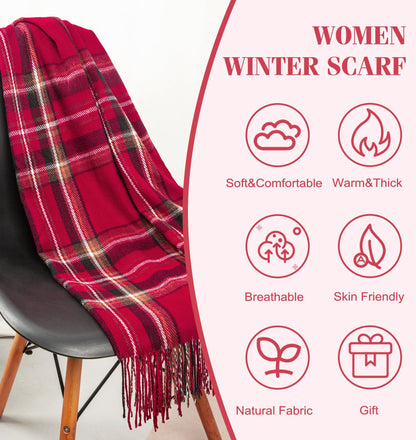 YSense Women's Long Plaid Blanket Scarf Chunky Oversized Winter Fall Warm Scarf Big Tartan Scarves Wrap Shawl Ladies Gifts