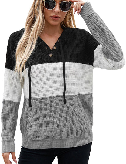 CiCiBird Women Fall Hoodies Sweater Knit V Neck Tops Oversized Fashion Pullover Casual Long Sleeve Shirts with Pockets