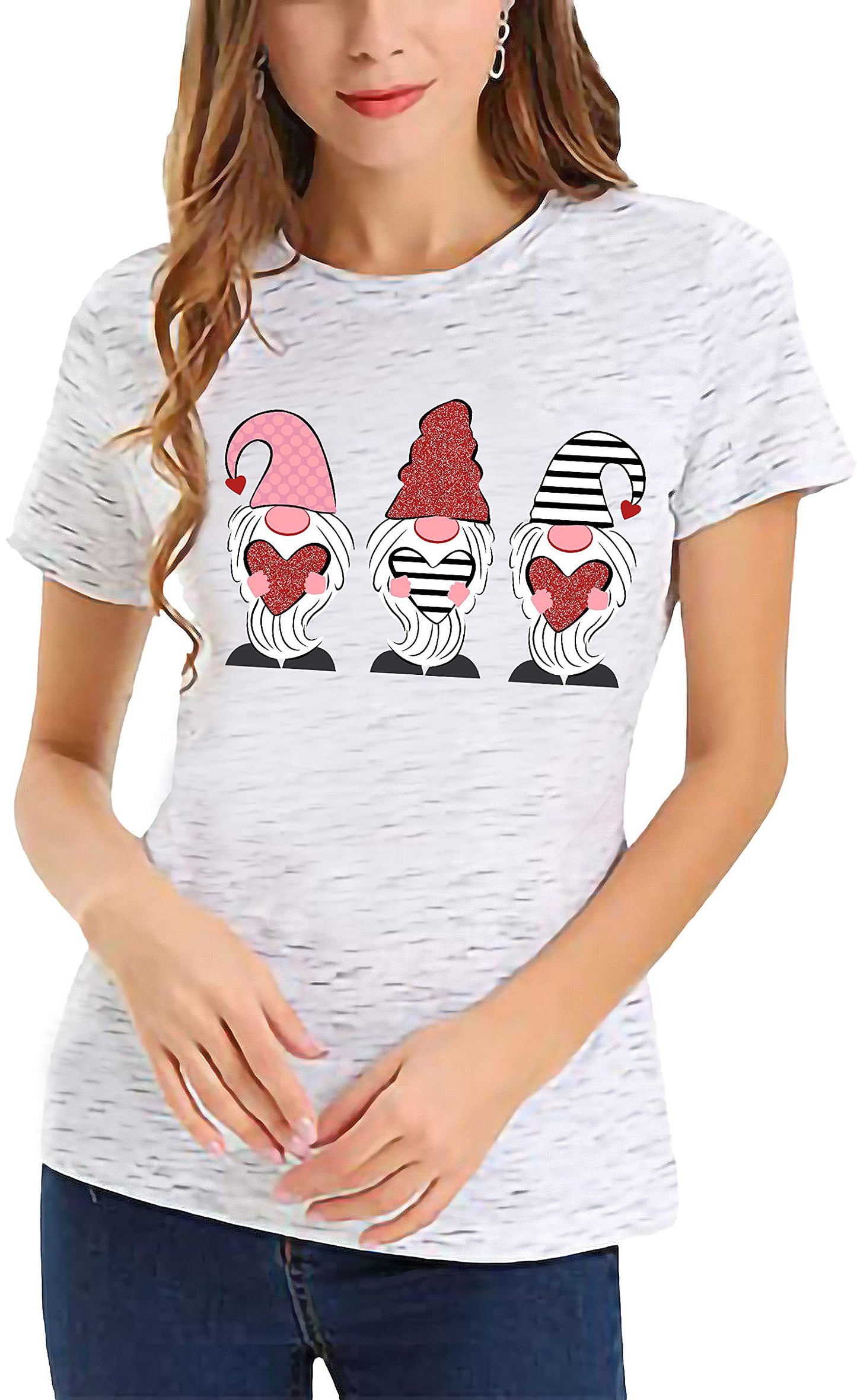 Valentine's Day Shirt for Womens Cute Gnomes T-Shirt Love Heart Printed Shirts Short Sleeve Graphic Tees Tops