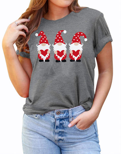 Valentine's Day Shirt for Womens Cute Gnomes T-Shirt Love Heart Printed Shirts Short Sleeve Graphic Tees Tops