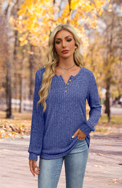 XIEERDUO Sweater for Women Long Sleeve Henley Shirts Tunic Tops to Wear with Leggings crew neck Sweaters Trendy 2024