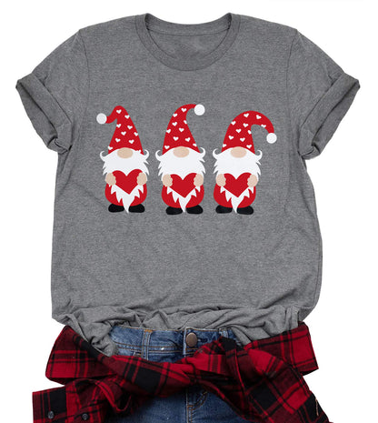 Valentine's Day Shirt for Womens Cute Gnomes T-Shirt Love Heart Printed Shirts Short Sleeve Graphic Tees Tops
