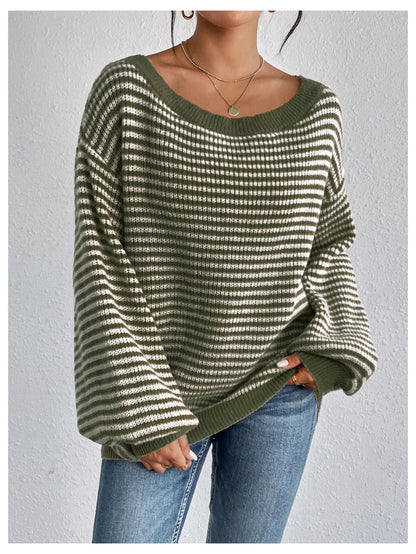 SOLY HUX Women's Off The Shoulder Striped Sweaters Oversized Long Sleeve Knit Pullover Tops