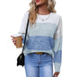 Women's Striped Color Block Sweater Long Sleeve Crewneck Casual Loose Fit Soft Knit Sweater Pullover Tops