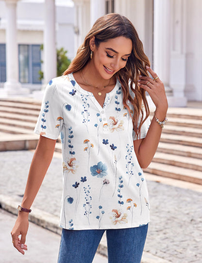 Zeagoo Womens Summer Tops Casual Short Sleeve V Neck Shirts Business Dressy Work Tunic Blouses