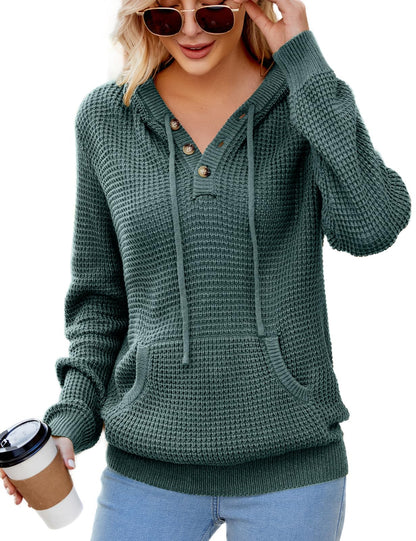 CiCiBird Women Fall Hoodies Sweater Knit V Neck Tops Oversized Fashion Pullover Casual Long Sleeve Shirts with Pockets