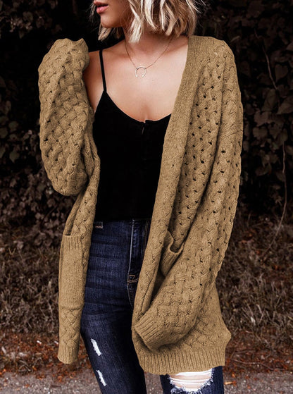 Dokotoo Women's 2024 Fashion Casual Open Front Long Sleeve Chunky Cable Knit Cardigans Sweaters Outerwear Coats with Pockets