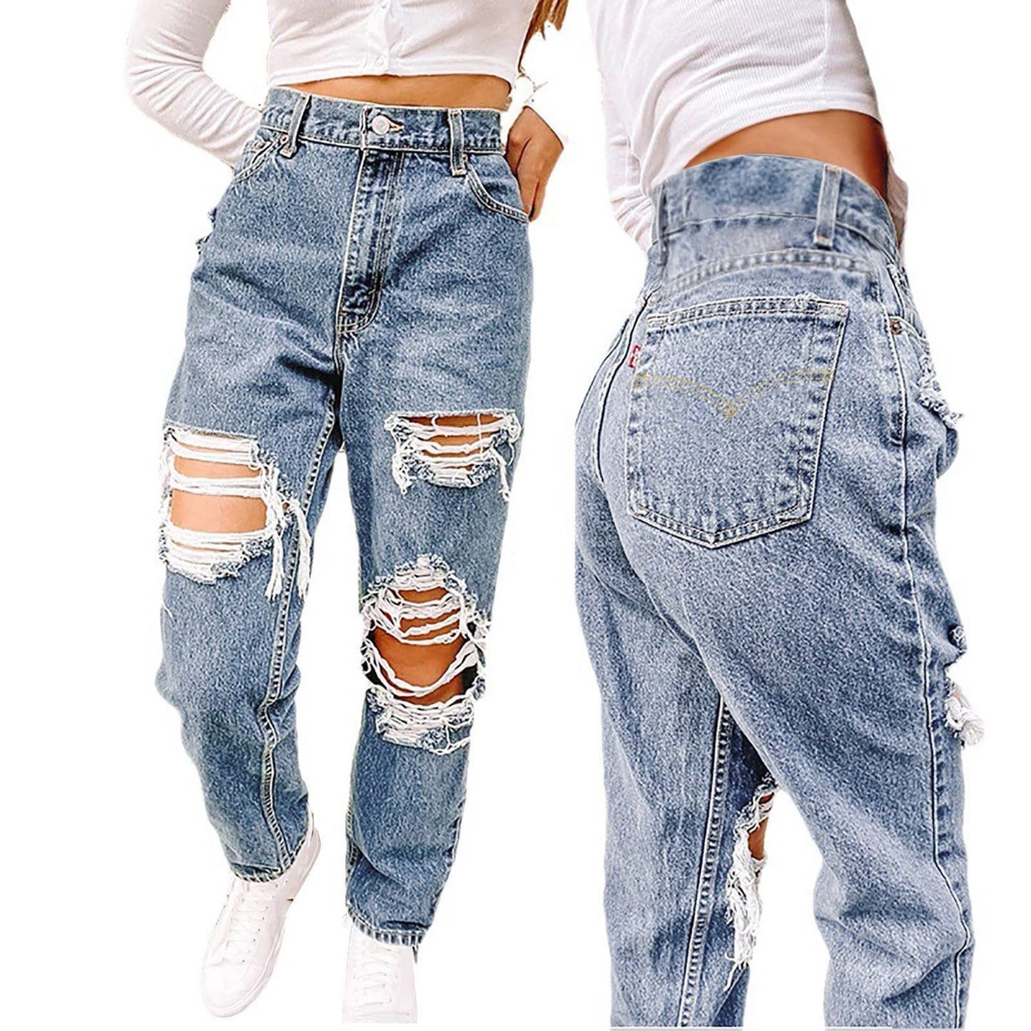 Women's Wide Leg Jeans High Waist Stretchy Classic High Rise Slimming Jeggings Cropped Wide-Leg Jeans