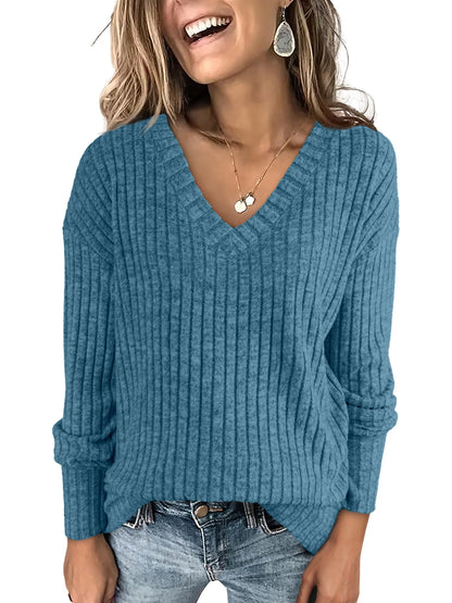 ANRABESS Long Sleeve Shirts for Women V Neck Casual Fall Tops Loose Fit Lightweight Sweaters Tunic Fashion 2024 Clothes