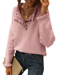 BTFBM 2024 Womens Sweaters Fall Winter Outfits Long Sleeve Button Down Ruffle Crew Neck Casual Knitted Pullover Tops