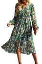 PRETTYGARDEN Women's Floral Print Boho Dress Long Sleeve Wrap V Neck Ruffle Belted A-Line Flowy Maxi Dresses