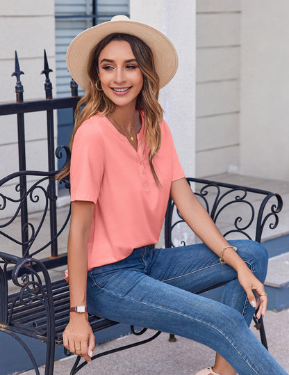 Zeagoo Womens Summer Tops Casual Short Sleeve V Neck Shirts Business Dressy Work Tunic Blouses