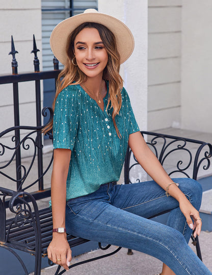 Zeagoo Womens Summer Tops Casual Short Sleeve V Neck Shirts Business Dressy Work Tunic Blouses