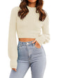 ZESICA Women's Fall Mock Neck Cropped Sweater Long Sleeve Soft Ribbed Knit Pullover Jumper Tops