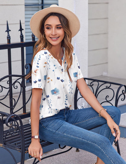 Zeagoo Womens Summer Tops Casual Short Sleeve V Neck Shirts Business Dressy Work Tunic Blouses